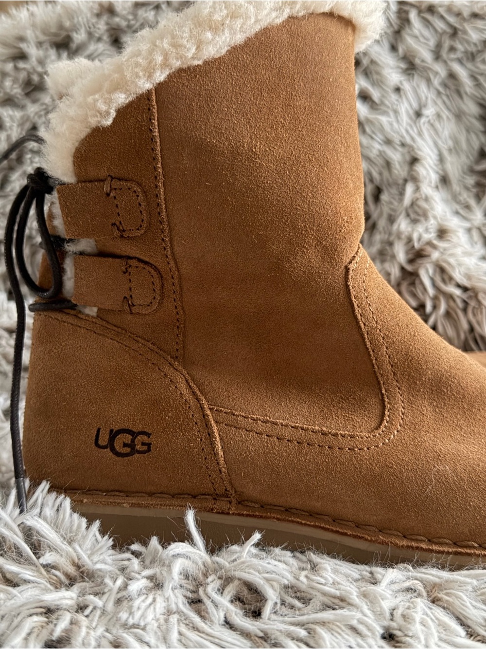 UGG Chestnut Suede Shearling-Lined Ankle Bootie